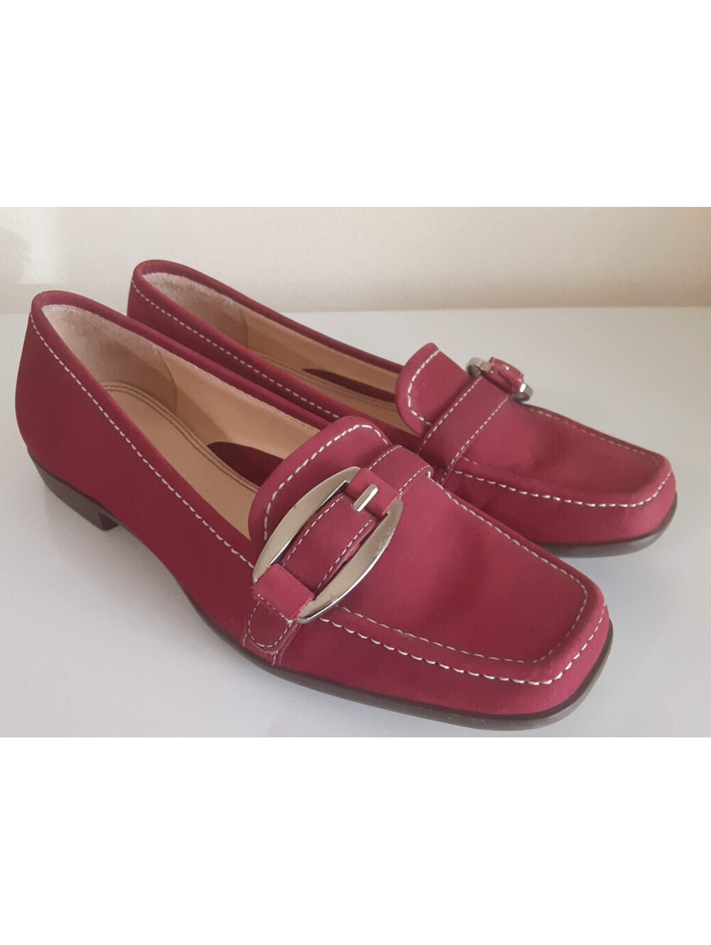 Bass-Anita Womens Slip On Shoes Loafers Heeled Flats Buckle Red 5M Business